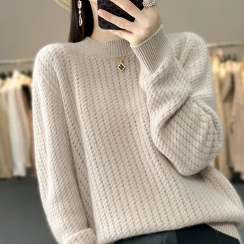 Кашемировый свитер для женщин 100 Чистый кашемир с круглым вырезом утолщенный джемпер свободный свитер новый базовый кардиган