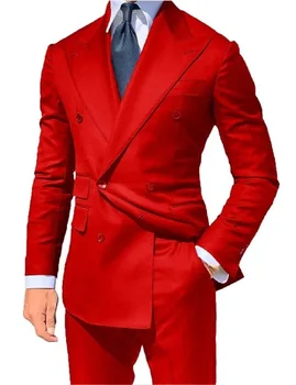 Классический стиль двубортный красный жених смокинги пик лацкан жениха мужчины пиджаки костюм (пиджак + брюки)