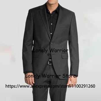 Классический темно-серый мужские костюмы Профессиональный деловой блейзер Приталенный смокинг Повседневный повседневный комплект из 2 предметов Куртка Брюки Terno Masculino