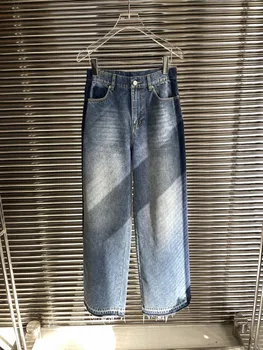 Колор-блокинг широкие джинсы повседневная мода 2024 лето новое горячее 1218