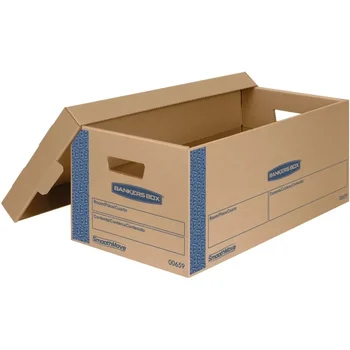 Коробки для перемещения и хранения, маленький, полущелевой контейнер (HSC), 24 x 12 x 10 дюймов, коричневый крафт / синий, 8 / коробка -FEL0065901