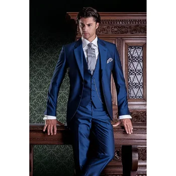 Королевский синий мужской костюм из трех частей (куртка + брюки + жилет)Комплект Блейзер Hombres Masculino Костюм Homme Pour Mariage Свадьба