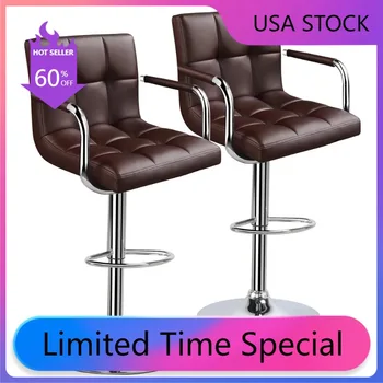 Купить все Барные стулья Барные стулья SMILE MART Регулируемый барный стул из искусственной кожи с высокой спинкой, 2шт, коричневый