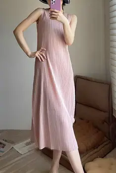 Макси Платья для женщин Без рукавов Плиссированный темпераментный халат Femme 2023 Vestidos De Mujer Casual Повседневное летнее корейское платье
