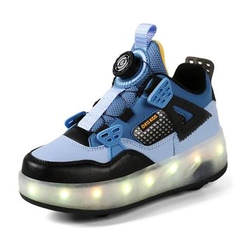 Мигающие роликовые коньки Обувь Дети Мальчики Девочки Мода Подсветка Светодиодная Обувь Дети USB Зарядка Светящиеся Колеса Кроссовки Для Улицы