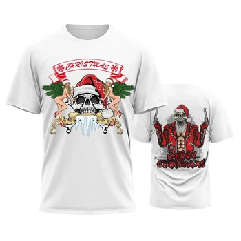 Модная рождественская футболка с принтом черепа для мужчин Хип-хоп Тренд Харадзюку Уличная одежда Повседневные Рождественские топы с о-образным вырезом Оверсайз с коротким рукавом