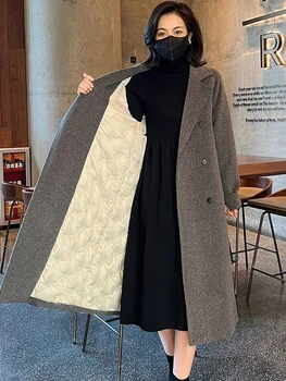 Модное бутиковое пальто для женщин осень-зима 2023 новая корейская версия свободного кроя средней длины утолщенное теплое пальто