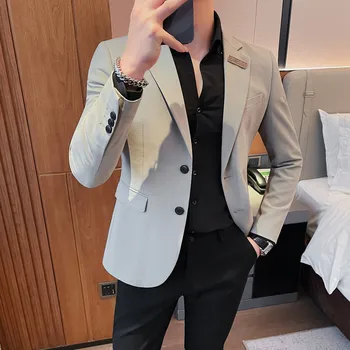 Модный мужской костюм Куртка Высокое качество Slim Fit Однотонный Повседневный Бизнес Мужские Пиджаки Формальный Офис Свадебный Костюм Топы 4XL