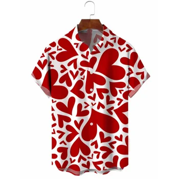 Мужская любовная рубашка с 3D-принтом и откидным лацканом Женская футболка Любовь с коротким рукавом Летняя мода Мужская рубашка и блузки Повседневные топы Одежда