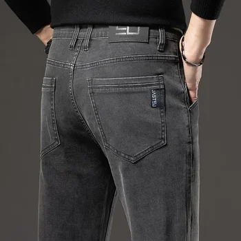 Мужская мода Узкие джинсы Осень Новый Классический Серый Стрейч Удобные Прямые Хлопковые Джинсовые Брюки Повседневные Мужские Брюки