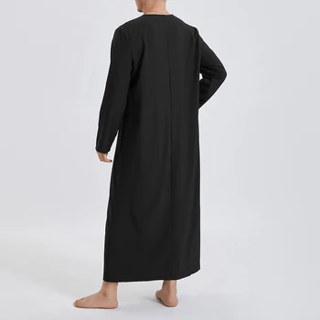 Мужчины Льняной халат с V-образным вырезом Закатать с коротким рукавом Однотонная длинная ночная рубашка Повседневная свободная рубашка Кафтан Тобе с карманом