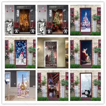 Наклейки на рождественский замок на дверях Домашний декор Клей Водонепроницаемые дверные наклейки для детских комнат Обои Съемные плакаты