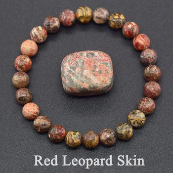 Натуральная красная кожа леопарда Нефритовый камень Браслет Homme Yoga Медитация Энергия Исцеление Ювелирные изделия для женщин Geniune Crystal Quartz Beads