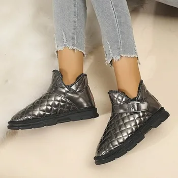 Новая зима 2023 Модная водонепроницаемая женская зимняя обувь Теплая плюшевая зимняя обувь Противоскользящие меховые ботинки на подкладке