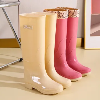Новые женские высокие резиновые сапоги из ПВХ Нескользящие резиновые сапоги до колена Женские водонепроницаемые на открытом воздухе Обувь для воды Сапоги для дождливых дней