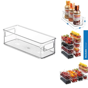  Новые контейнеры-органайзеры для холодильника, прозрачная штабелируемая пластиковая стойка для хранения продуктов с ручками для кладовой, кухни