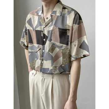 Новые летние рубашки с коротким рукавом Мужская свободная рубашка Корейский тренд Харадзюку Всематчевая одежда Красивый гавайский рубашка Японская мода