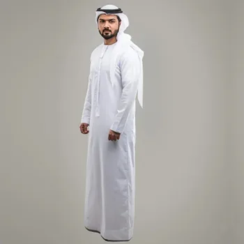 Новый элегантный и удобный мусульманский халат для мужчин: осень 2023 года Новый ближневосточный тобе с круглым вырезом и классическими арабскими узорами