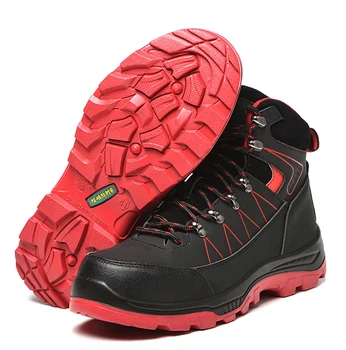  Обувь со стальным носком Высокая верхняя обувь для пеших прогулок на открытом воздухе Водонепроницаемая рабочая обувь из воловьей кожи Защитная обувь для мужчин