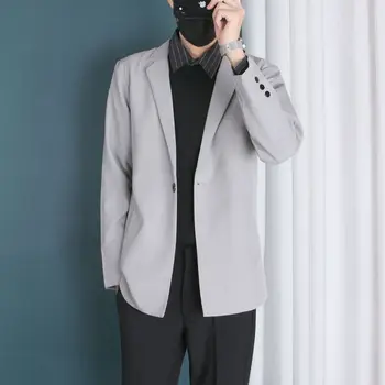 Однобортный блейзер Мужчины Уличная одежда Винтаж Повседневные блейзеры Корейская мода Офисное платье Пиджак Блейзер Мужское пальто Свадьба D46