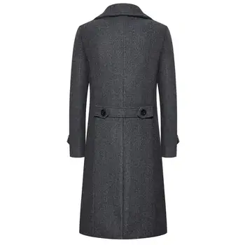 Однотонное пальто Двубортное мужское пальто средней длины Облегающее ветрозащитное длинное пальто с лацканами Толстый теплый зимний кардиган