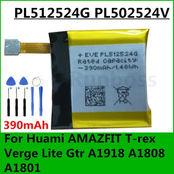 Оригинальный аккумулятор 390 мАч PL512524G PL502524V для батареек для умных часов Huami AMAZFIT T-rex Pro Verge Lite Gtr A1918 A1808 A1801