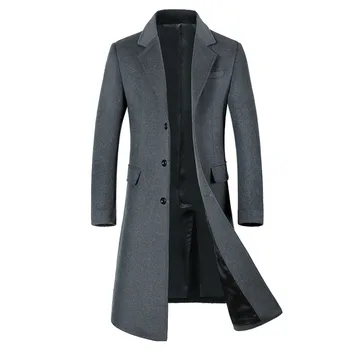 Осень и зима Новое мужское шерстяное шерстяное пальто Удлиненное европейское пальто больших размеров Корейская версия Slim Plus Velvet Толстое пальто
