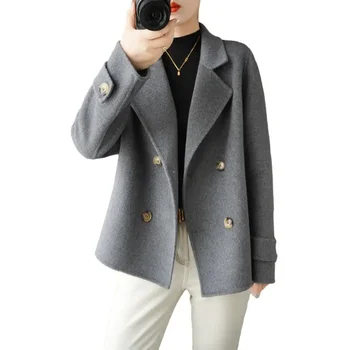 Повседневная женская куртка Женская куртка с длинными рукавами Стильное женское двубортное шерстяное пальто Теплое свободное для осени/зимы для формального