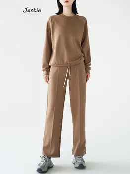 Свободный пуловер и широкие брюки Комплект из двух частей для женского осенне-зимнего спортивного костюма Модный повседневный свитер-рубашка Костюм