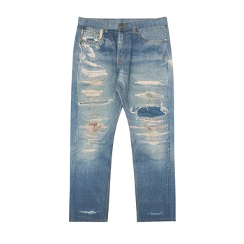 Уличная одежда Рваная дырка Заплатка Мешковатые джинсы Y2k для мужчин Стиранные брюки Hombre Straight Casual Denim Брюки оверсайз