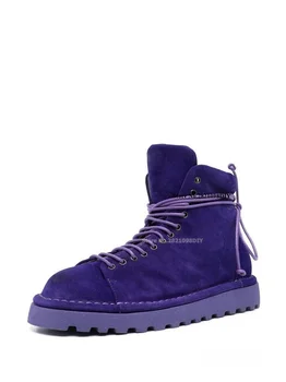 Фиолетовый замша Кожа Мужчины Шнуровка Зимние сапоги Повседневная обувь Zapatillas Chaussure Мужская обувь на плоской подошве
