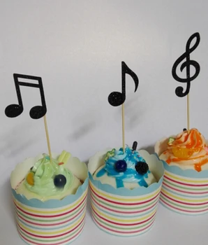 Черный блестящий музыкальные ноты кекс топперы украшения свадебная вечеринка девичник детский душ выбор еды на день рождения
