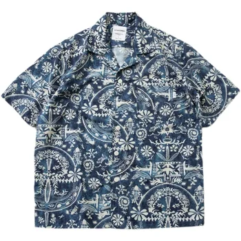 Японский свободный стиль отложной воротник с коротким рукавом синяя цветочная рубашка молодежная повседневная легкая кожа летняя куртка мужская