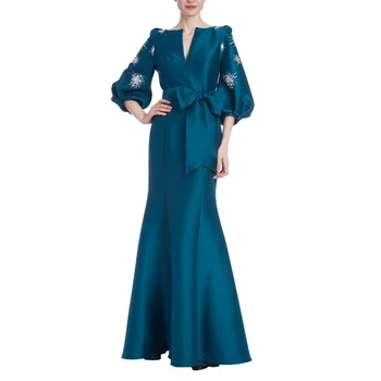 бирюзовый синий макси-платья для вечеринки элегантные вечерние платья халат de soiree русалка рюши бисероплетение выпускные платья cryatsls рукава