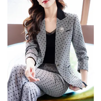 жаккардовый пиджак для женщин 2023 весна и осень Новый высококачественный костюм для женщин Западный стиль Мода Светская львица Двойка Су