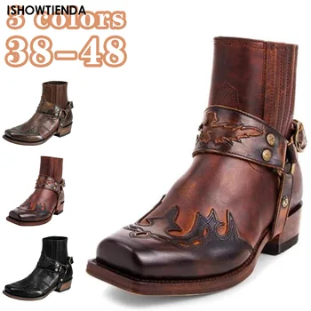 ковбойские сапоги для мужчин и женщин плюс размер 38-48 с вышивкой Дизайн остроконечной обуви Мужские ботильоны Унисекс 2023 Западные кожаные сапоги