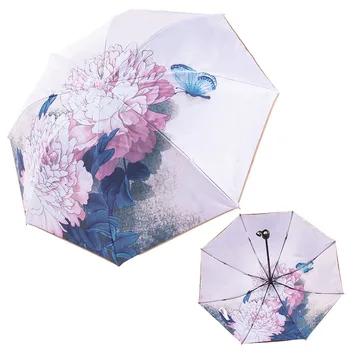 креативный цветочный зонтик солнце ультрафиолетовый дождь 3-складной зонтик ветрозащитный зонтик paraguas двухслойный симпатичный зонтик parapluie inverse