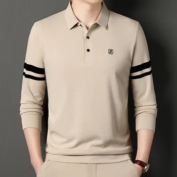 осень Новая мужская футболка с длинными рукавами Деловая повседневная рубашка молодого и среднего возраста Модная модная удобная рубашка-поло