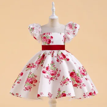 роза цветочный детская одежда летняя кружевная хлопковая пуховка с коротким рукавом квадратным воротником детские платья для девочек на день рождения от 2 до 7 лет