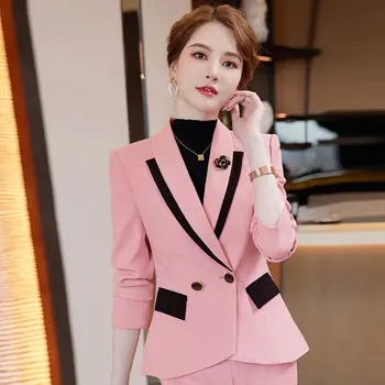 розовый костюм пальто для женщин новый осень-зима знаменитость профессиональный темперамент богиня 2 предмета наборы деловой блейзер куртка брюки